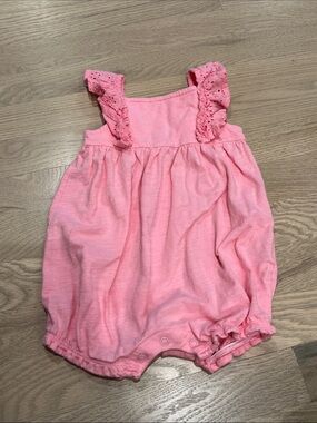 Carter's Coral Pink Eyelet Flutter Strap Bubble Romper